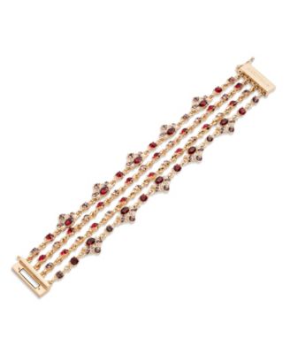 Marchesa - Imitation Pearl, Glass and Epoxy Stones Drama Multirow Flex Bracelet