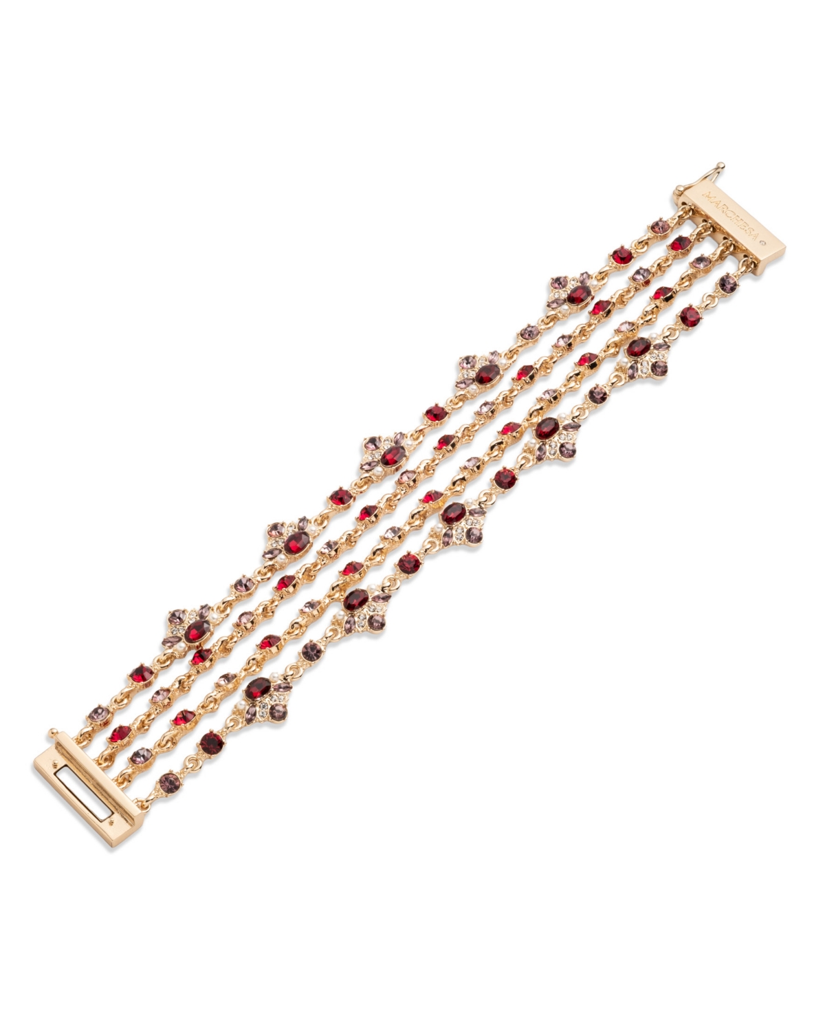 Marchesa Imitation Pearl, Glass And Epoxy Stones Drama Multirow Flex Bracelet In Gold