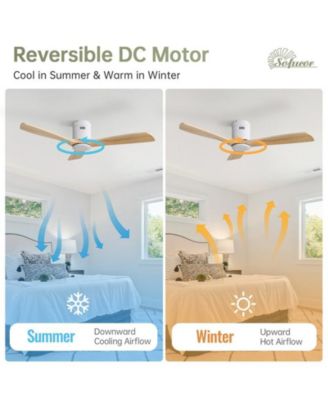 52-inch Modern White 3 Solid Wood Blade Ceiling Fan with 6-speed Remote Control and Forward Reverse Rotation Function for Indoor