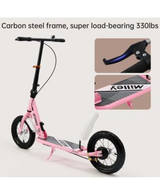 Foldable Kids Scooter with 12 Inch Shock-Absorbing Tires, Adjustable Height & Dual Brakes for Ages 7-12
