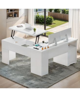 56'' Lift Top Computer Desk with Drawers and Power Outlets, Lift Top Executive Desk