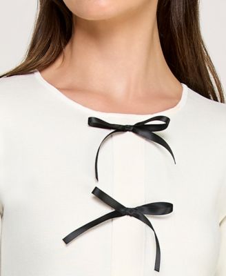 Juniors Contrast Bow A-Line Sweater Dress