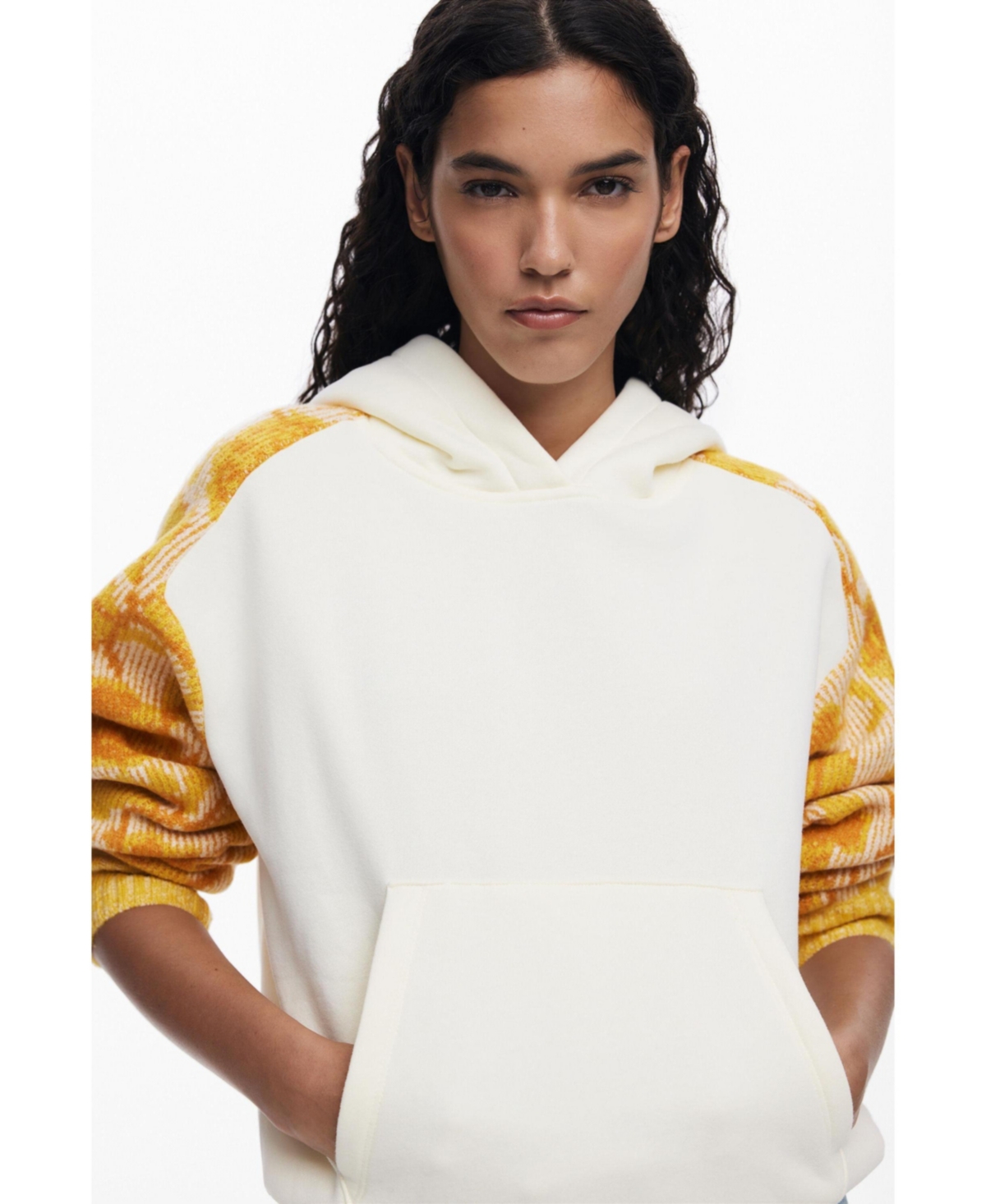Desigual Women's Jacquard Sleeve Sweatshirt In White