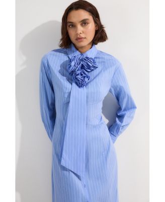 Women's Rosette Woven Shirt Maxi Dress
