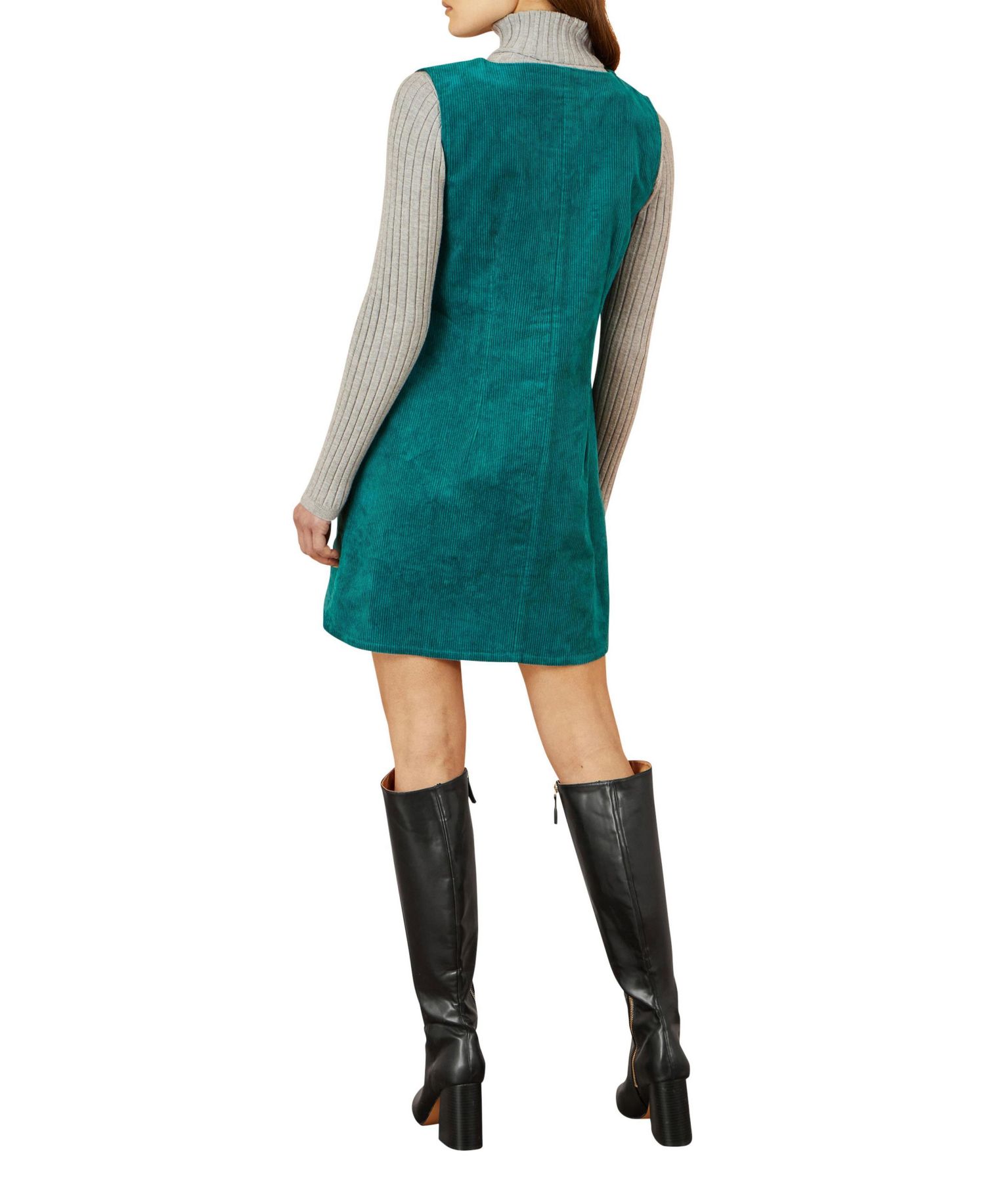 Women's V-Neck Cord Pinafore Dress