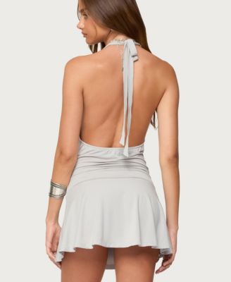Women's Grommet Cowl Neck Halter Mini Dress