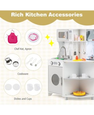 Kids Corner Wooden Play Kitchen with Range Hood and Stoves