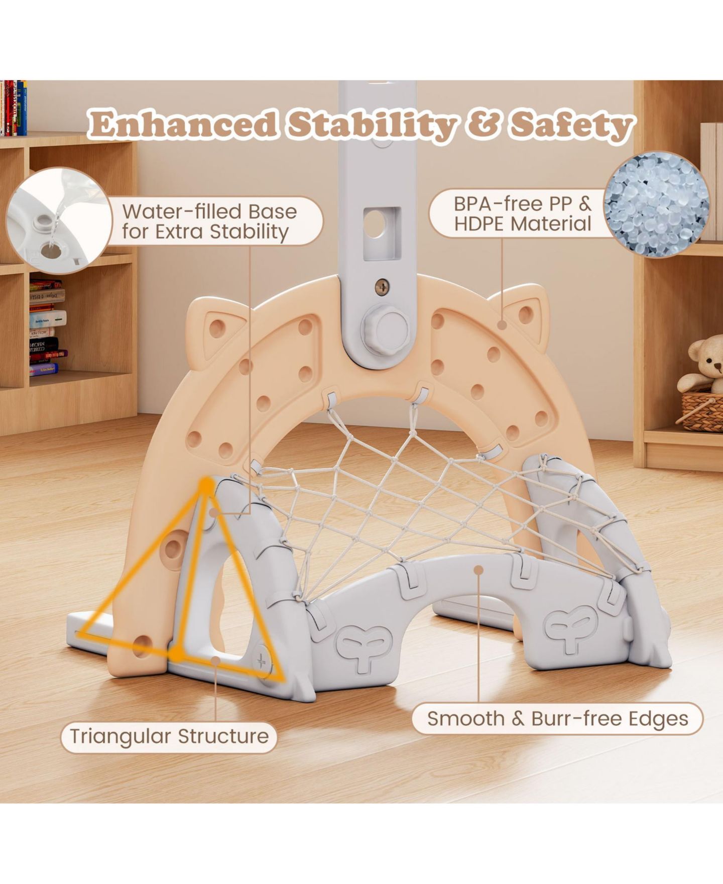 Детские игрушки SUGIFT 3 in 1 Kids Basketball Hoop Adjustable (25"-49") Foldable Sports Set, Ages 3+, цвет: Хаки — фото 9