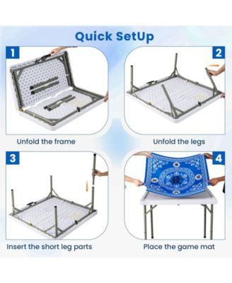 35 Inch 4 Player Game Card Folding Mahjong Table with Cup Holders