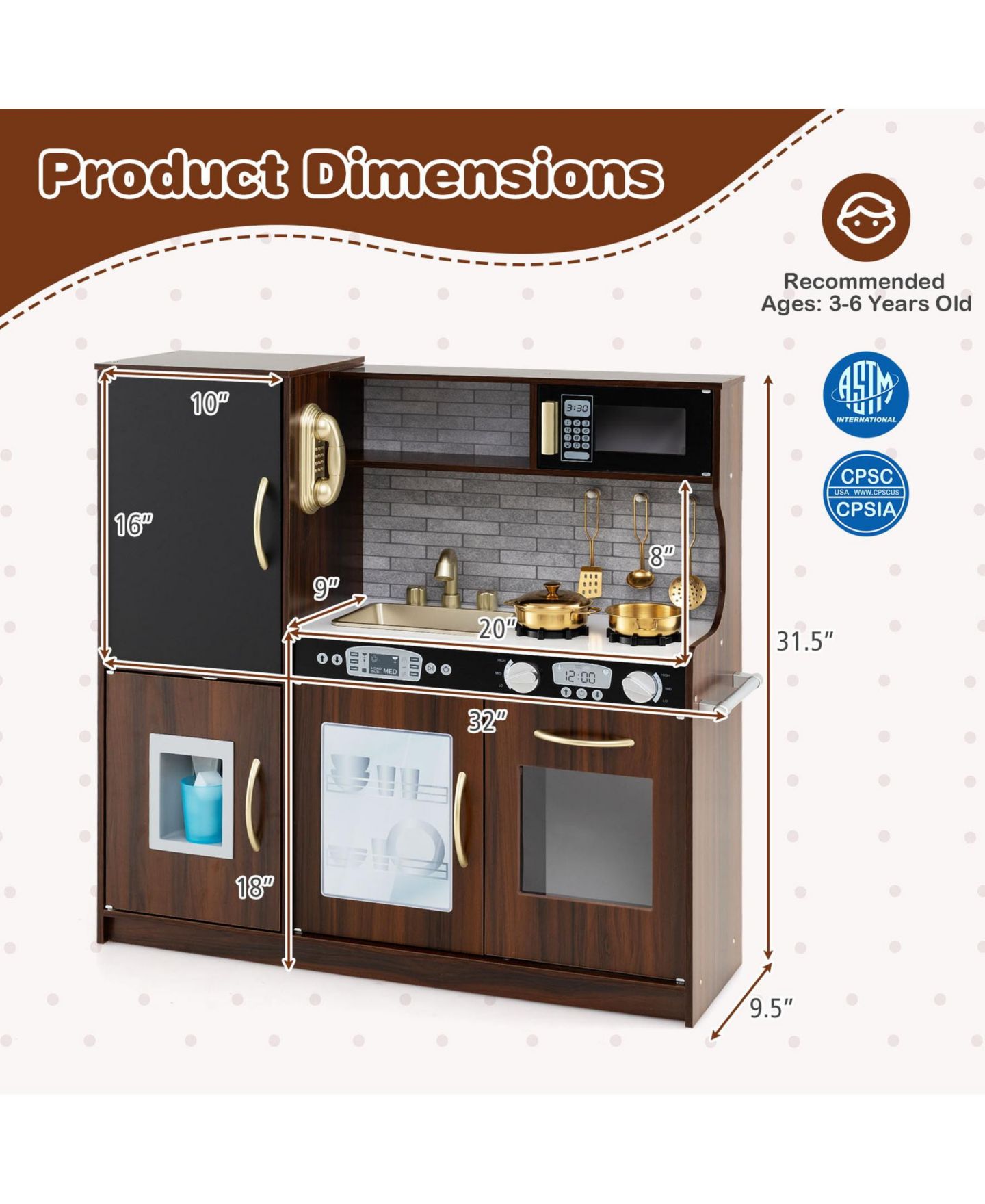 Детские игрушки SUGIFT 11-Piece Play Kitchen Set, Ages 3+, цвет: Коричневый — фото 4