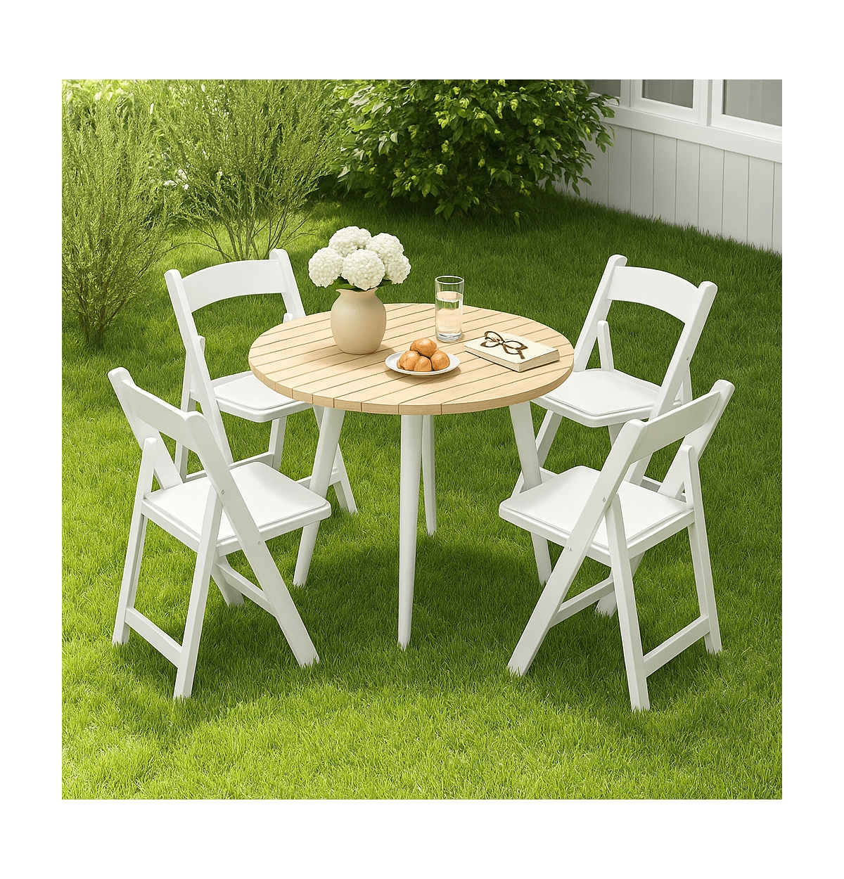 Sugift 4 Pack White Resin Folding Chairs with Padded Seats - Indoor/Outdoor