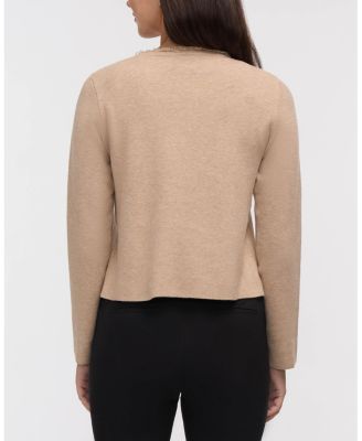 Women's Long Sleeve Open Cardigan with Pearl Trim