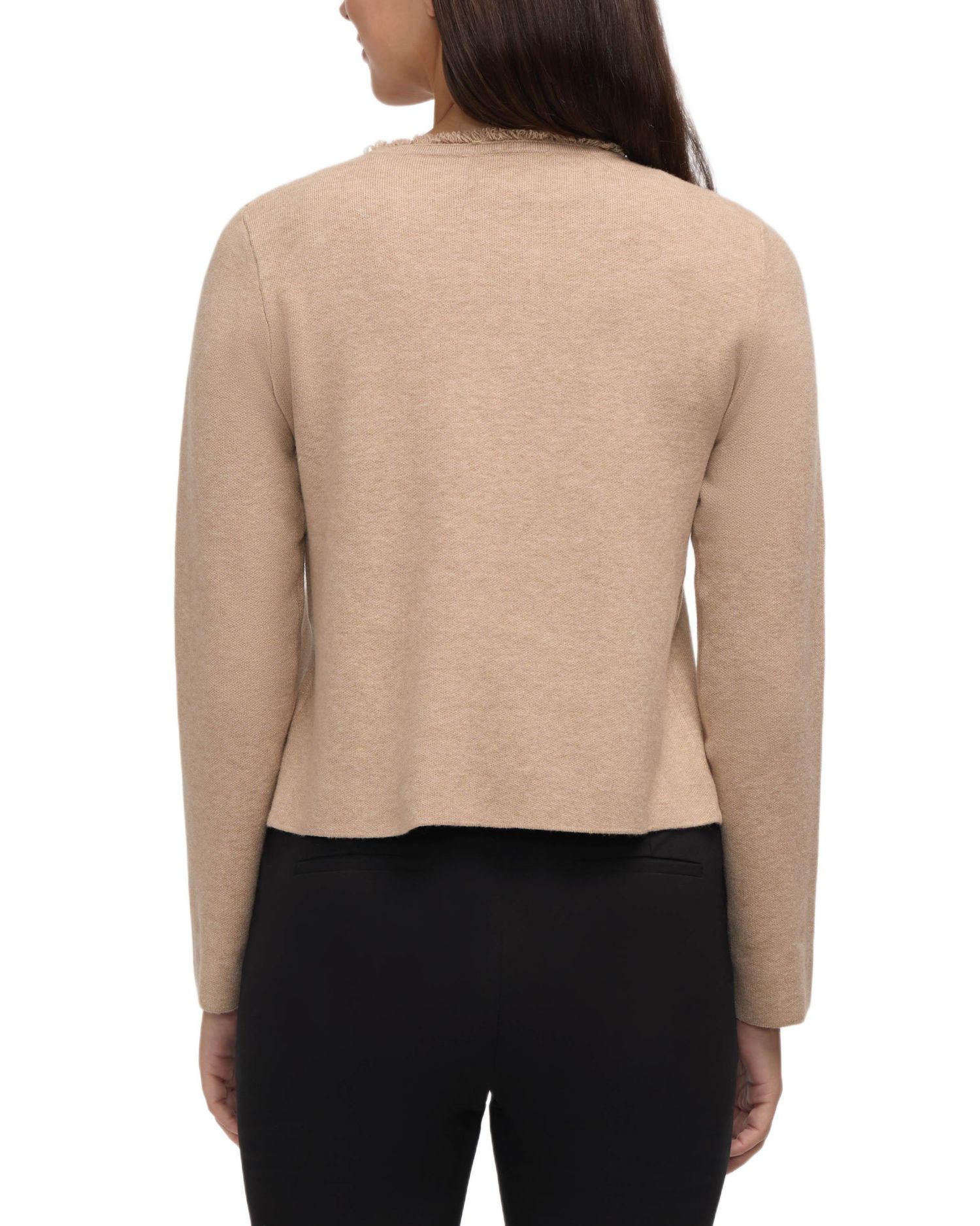 Women's Long Sleeve Open Cardigan with Pearl Trim