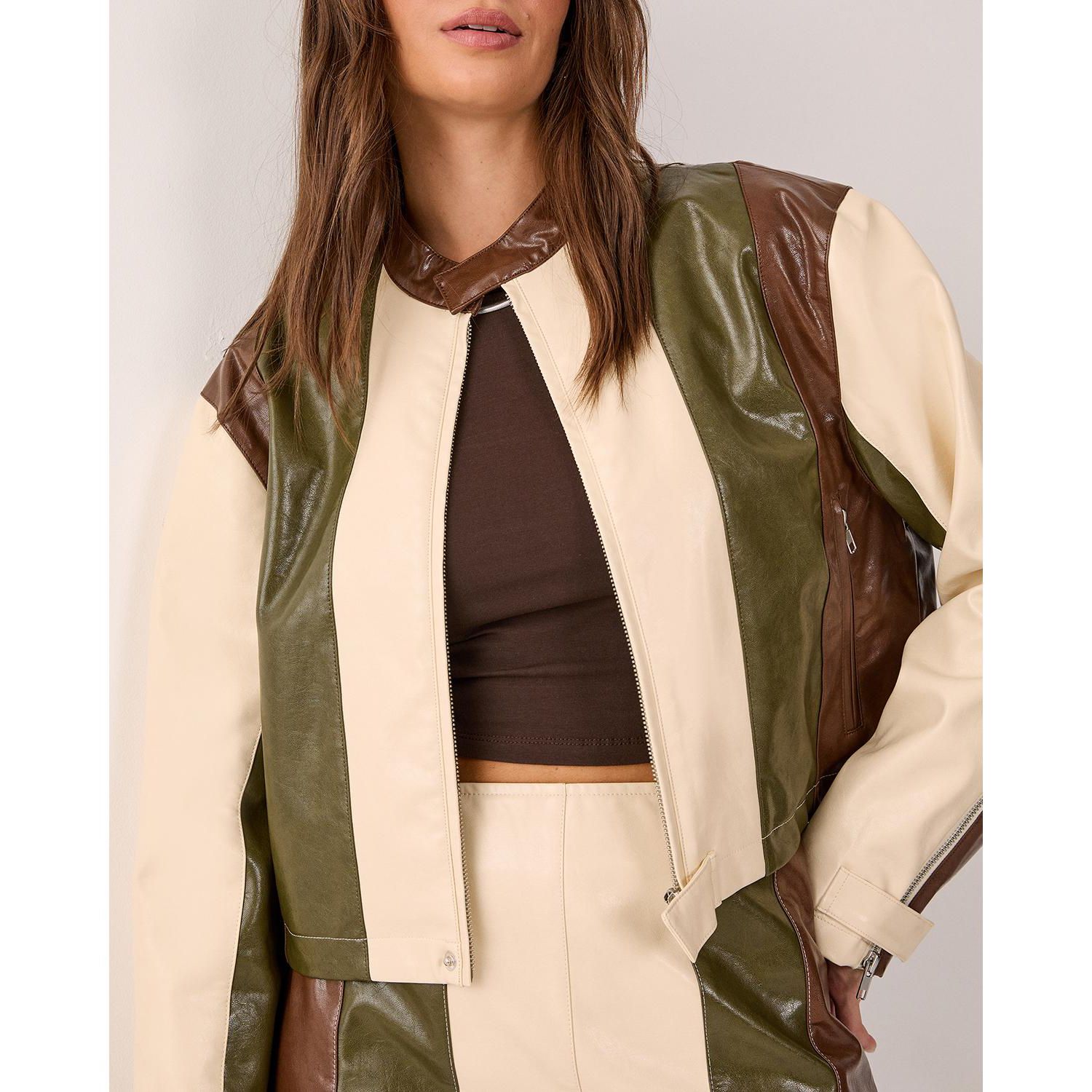 Women's Panelled Faux Leather Biker Jacket