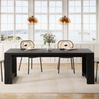 86.61-Inch Dining Table for 6-8, Farmhouse Narrow Kitchen Table with Pedestal Base Only Table)