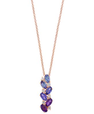 White Sapphire (3/20 ct. t.w.) Amethyst (2/5 ct. t.w.) and Tanzanite (1 ct. t.w.) Necklace in 14k Rose Gold