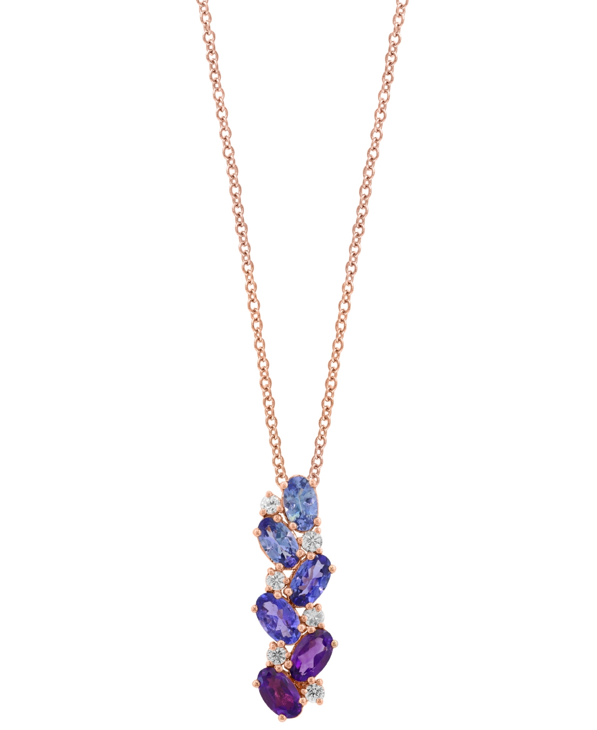 Effy Collection White Sapphire (3/20 ct. t.w.) Amethyst (2/5 ct. t.w.) and Tanzanite (1 ct. t.w.) Necklace in 14K Rose Gold