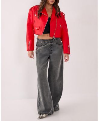 Women's Faux Leather Boxy Biker Jacket