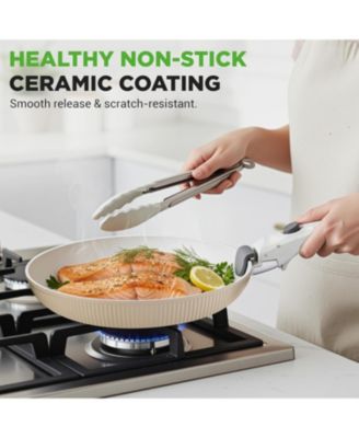 Ceramic Nonstick 18-Piece Cookware Set with Detachable Handles