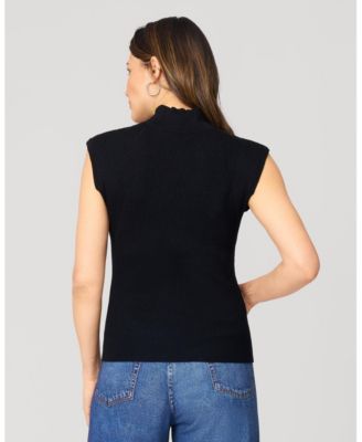 Women's Ribbed Mockneck Cap Sleeve Sweater