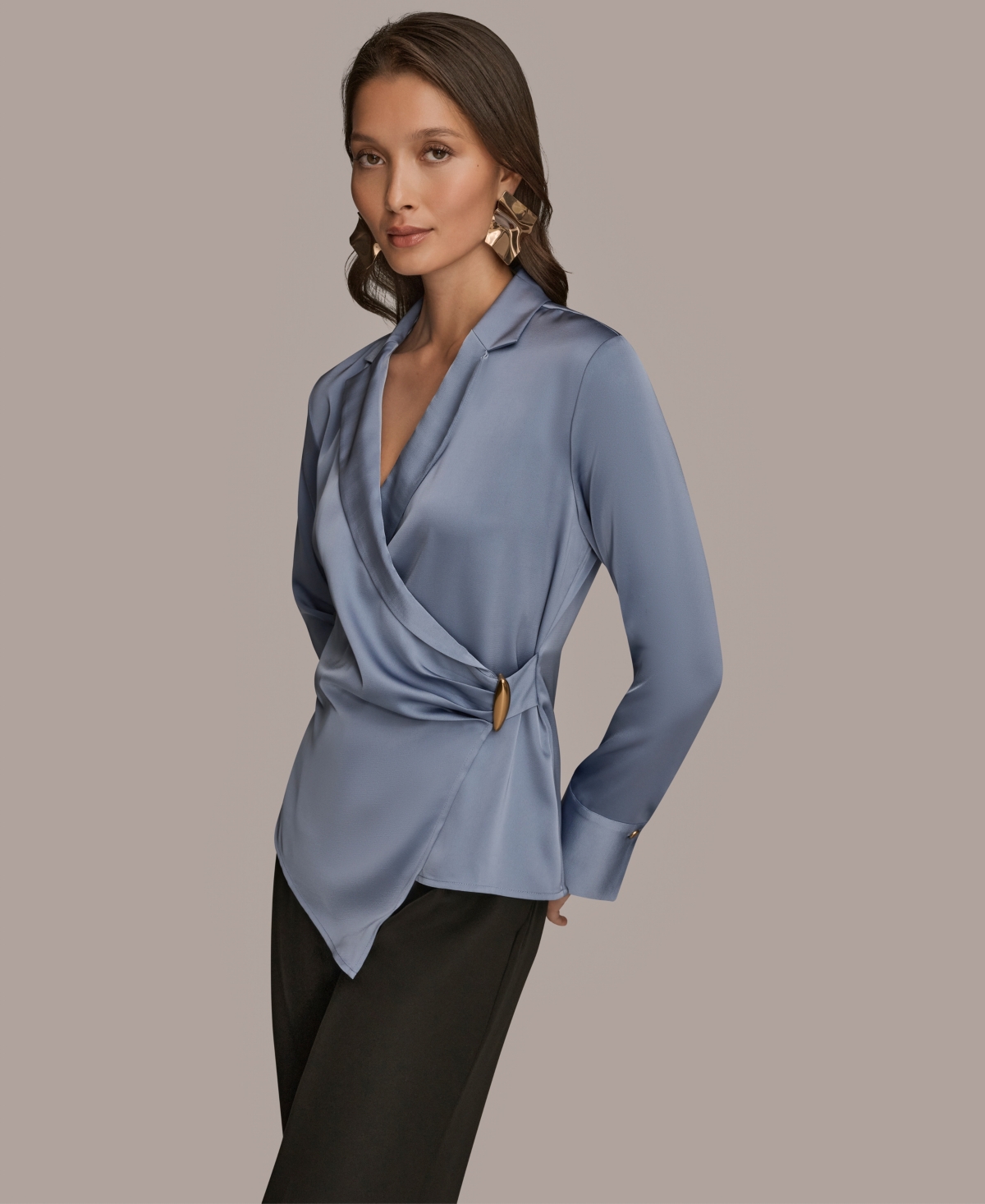 Donna Karan New York Women's Wrap Long Sleeve V-Neck Top