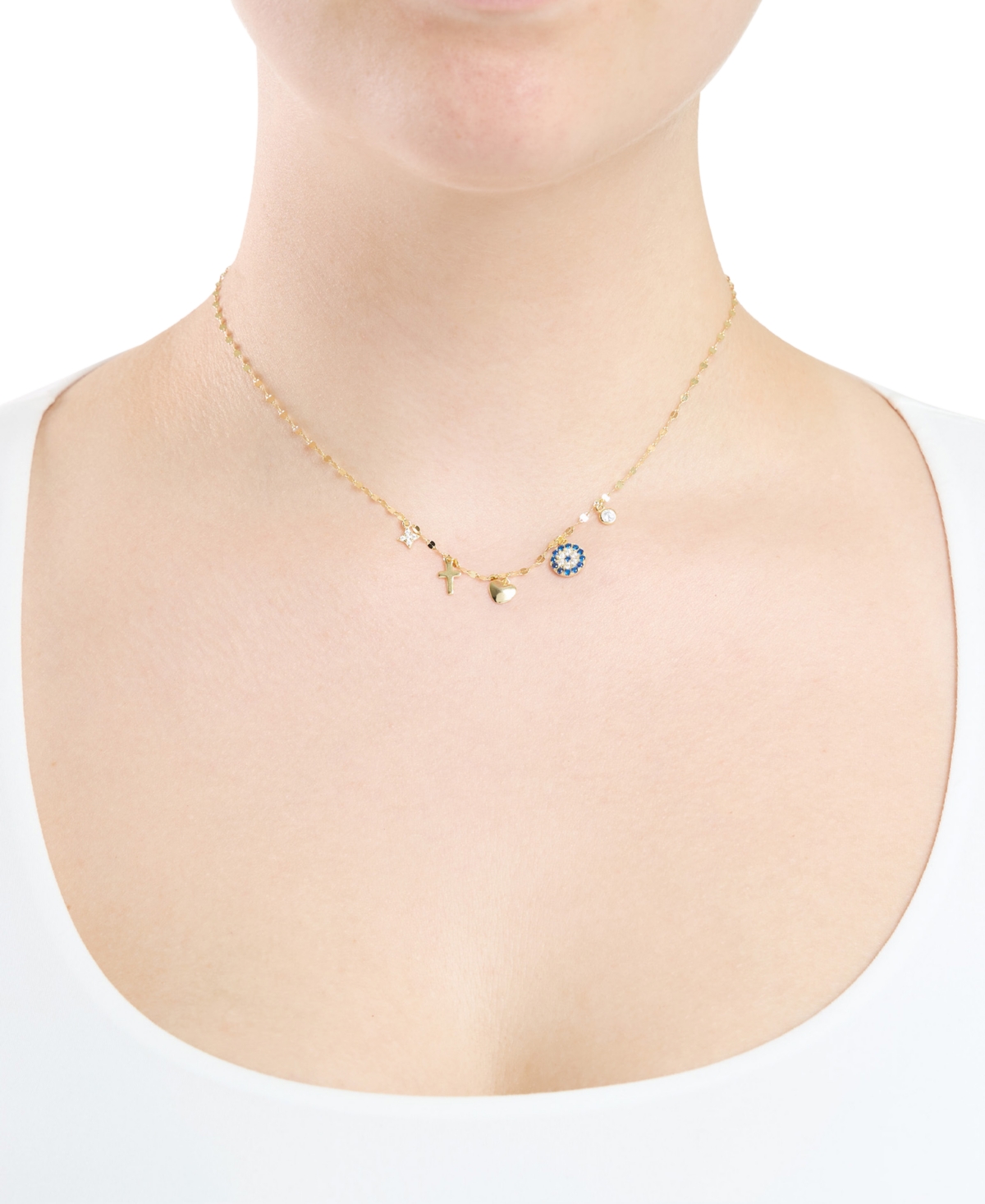 Macy's Cubic Zirconia Charm Pendant Necklace (0.31 Ct. T.w.) In Sterling Silver (also In 14kk Gold Over Ste In Gold