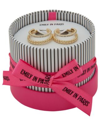 Glass Stone & Cubic Zirconia Gold-Tone Pave Heart-Shaped Split Hoop Earrings