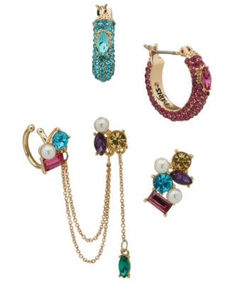 Emily in Paris - 5-Pc. Glass Pearl, Glass Stone & Cubic Zirconia Gold-Tone Mismatch Earrings Set