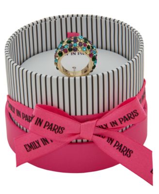 Glass Stone & Cubic Zirconia Gold-Tone Pave Box Ring