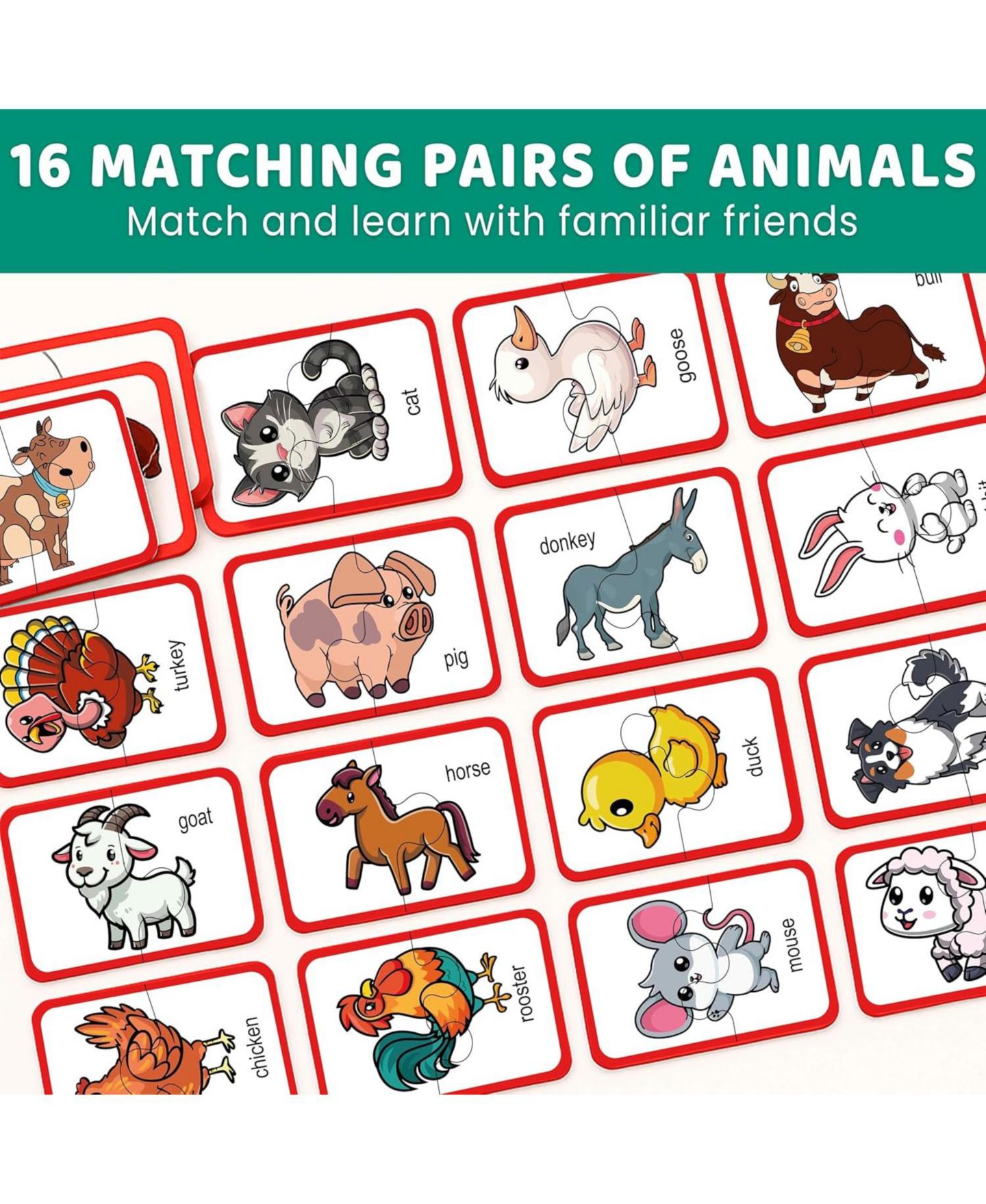 Детские игрушки Quokka Self-Correcting Memory Matching Animal Puzzle, 16 Pairs, Ages 2+, цвет: Farm — фото 3