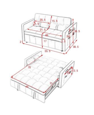 1-Piece Velvet & Metal Sleeper Sofa – USB Ports, Adjustable Backrest, Pull-Out Bed, Pillows Included