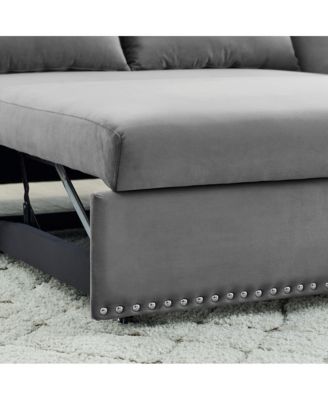 55'' Pull-Out Sleeper Sofa Bed with USB Ports, Adjustable Backrest, Velvet 2-Seater Couch with Side Pockets & Pillows