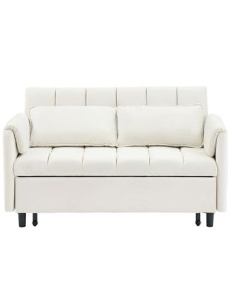 53" Pull-Out Sleeper Loveseat Sofa Bed, Convertible 3-in-1 Velvet Couch with Side Pockets & Back Support for Small Spaces