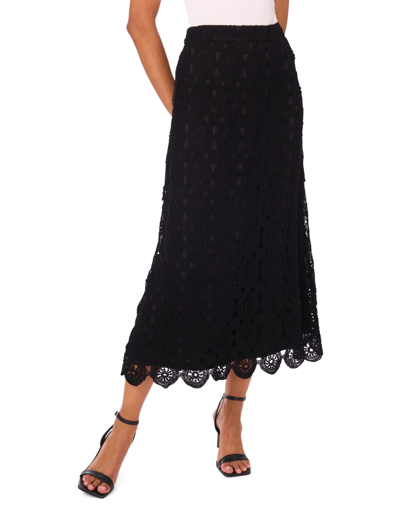 Женская юбка Vince Camuto Crochet Midi, цвет: Насыщенный чёрный — фото 1