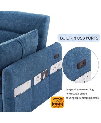 55" Fabric Convertible Sleeper Loveseat – Pull-Out Sofa Bed with Adjustable Back, USB A/C Ports & Side Pockets for Small Spaces.