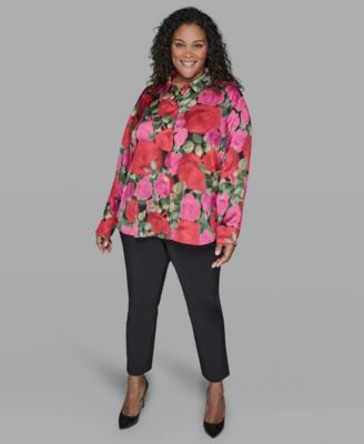 Plus Size Floral Print Long Sleeve Top