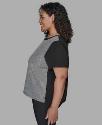 Plus Size Tweed Short Sleeve Top