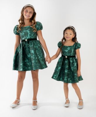 Girls' 7-16 Brocade Puff-Sleeve Dress