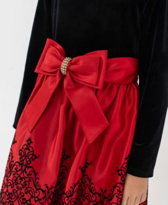 Girls' 2T-6X Mini Bag and Long-Sleeve Jewel Bow Dress, 2-Piece Set