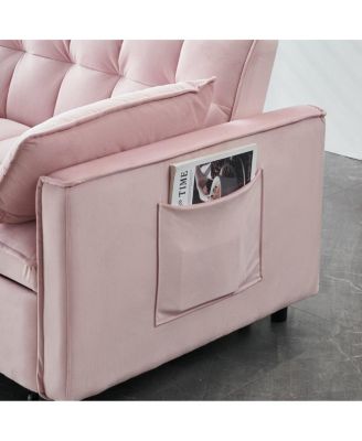  Velvet Loveseat Sofa Bed   3-in-1 Convertible   Pull-Out Sleeper, Tufted Back, Storage Pockets Small Space-Friendly