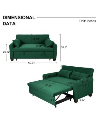 61-Inch Pull-Out Linen Sofa Bed with Extra-Wide Convertible Sleeper Loveseat, Storage Pocket & Wheels for Apartments and Guest Rooms