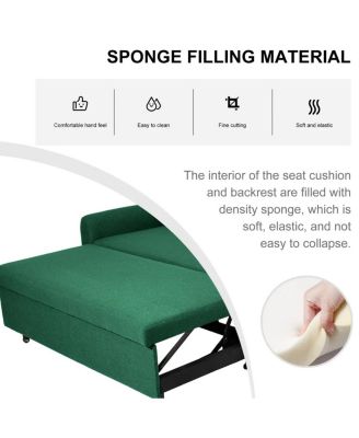 61-Inch Pull-Out Linen Sofa Bed with Extra-Wide Convertible Sleeper Loveseat, Storage Pocket & Wheels for Apartments and Guest Rooms