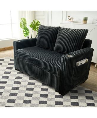 1 Pc Corduroy Sofa Bed, Adjustable Backrest, USB Charging, Pull-Out Sleeper, Cup Holders, Storage – Furniture
