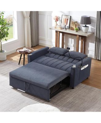 55.9" Pull Out Sofa Bed with USB Ports, Cup Holders & Side Pockets, Adjustable Backrest Convertible Sleeper for Small Spaces-Maison Boucle