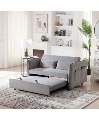 55" Velvet Sleeper Sofa Bed, Small Pull-Out Loveseat Sofa with Reclining Backrest, Side Pocket & Pillows for Small Spaces-Maison Boucle