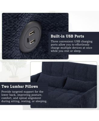 Pull-Out Sleeper Sofa Bed, 52.8'' Tufted Loveseat with Adjustable Backrest, 3 USB Ports & 2 Pillows for Apartment or Guest Room