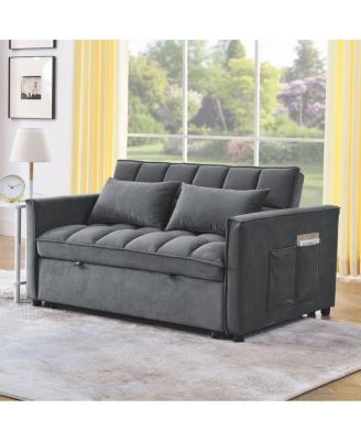 Convertible Velvet Sofa Bed, 54'' Pull-Out Sleeper Loveseat with 3-Position Adjustable Backrest, Side Pockets & Pillows-Maison Boucle