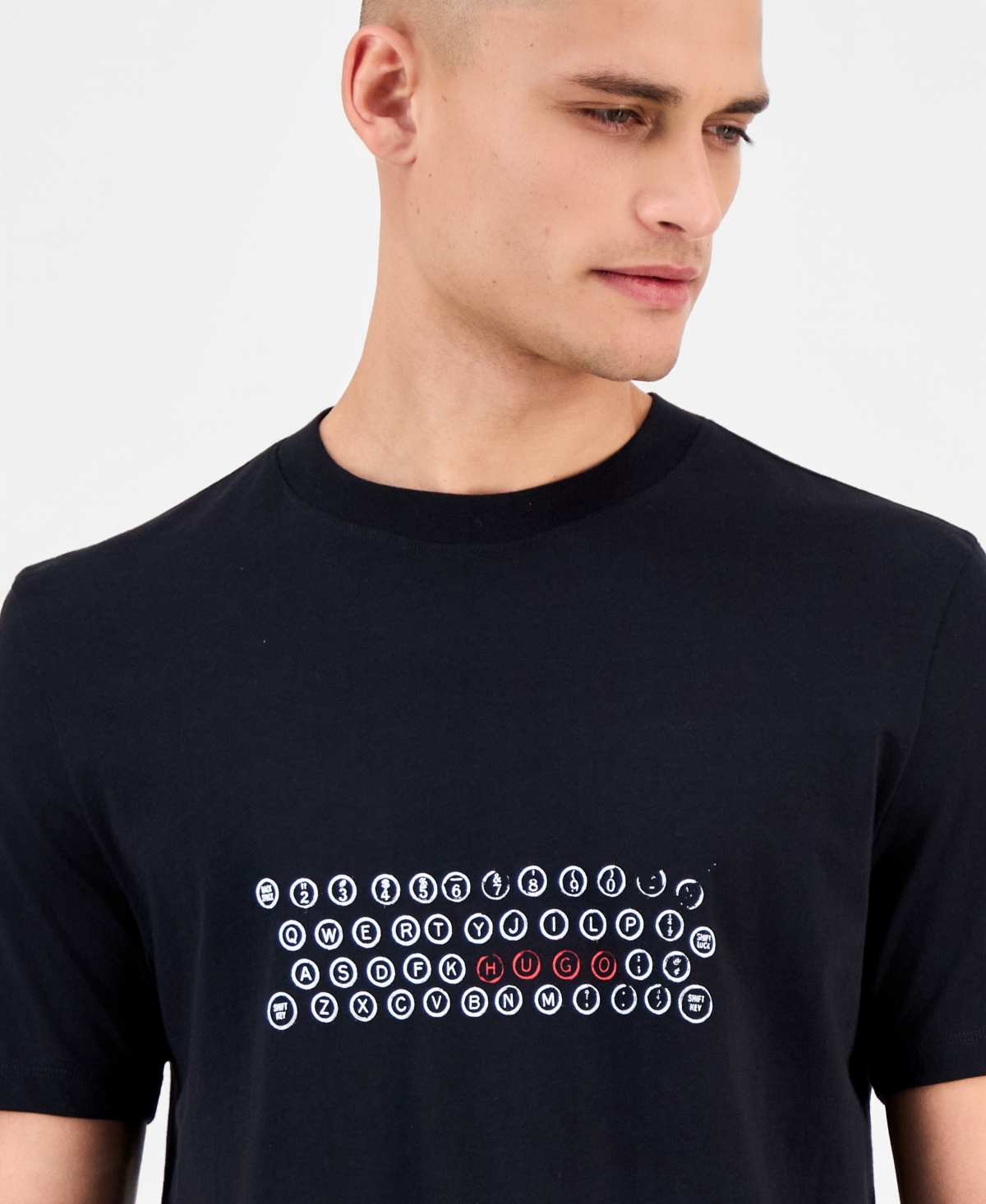 Hugo Boss Men's Deyss Short-Sleeve Keyboard Logo Graphic Crewneck T-Shirt
