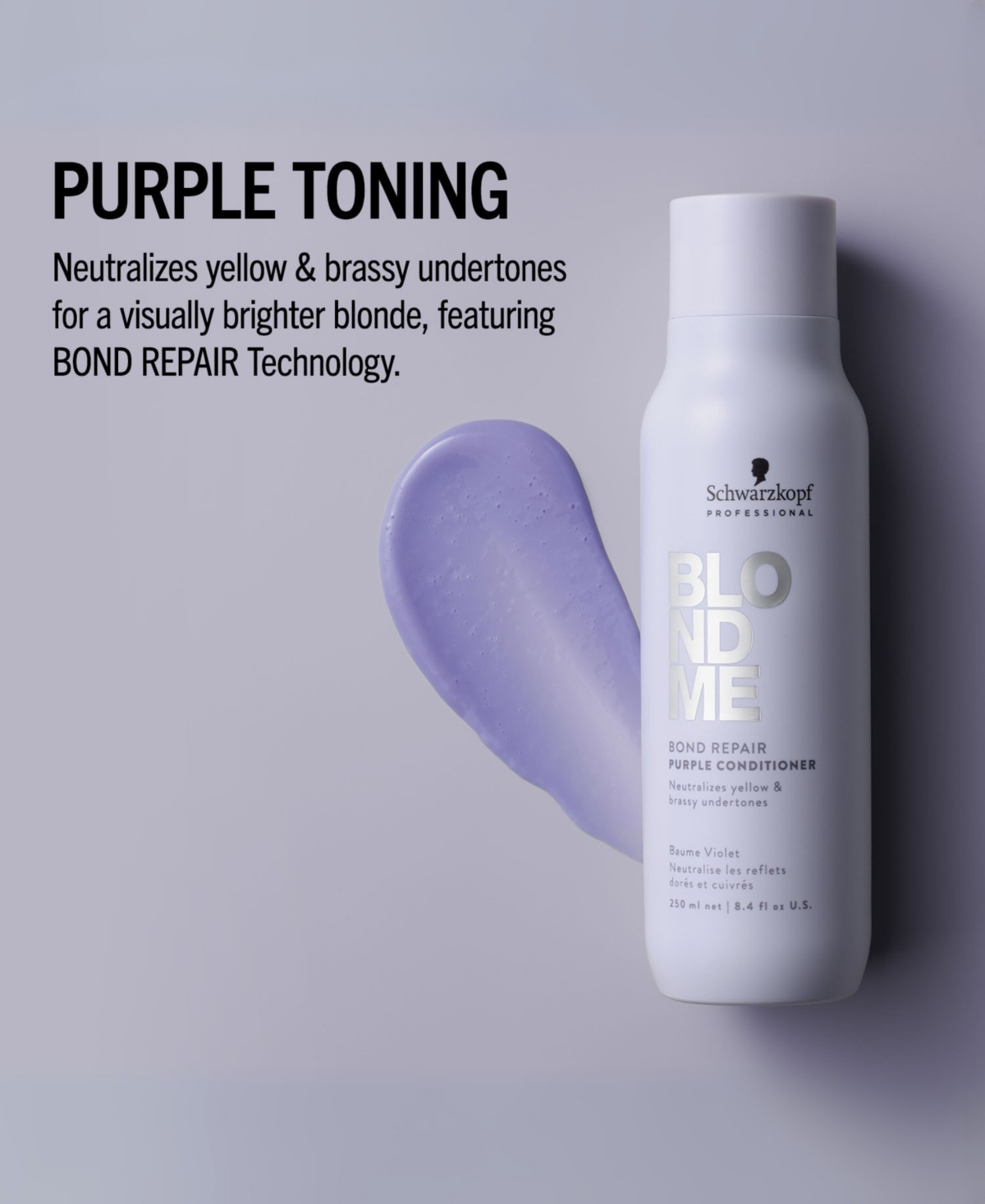 Schwarzkopf Blondme Bond Repair Purple Conditioner, 8.45 Oz. In Transparent