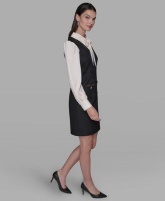 Women's Textured Tweed Two-Tone Collar Dress